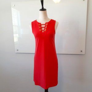 Michael Kors Coral Red Shift Dress with Front Laces - size XS